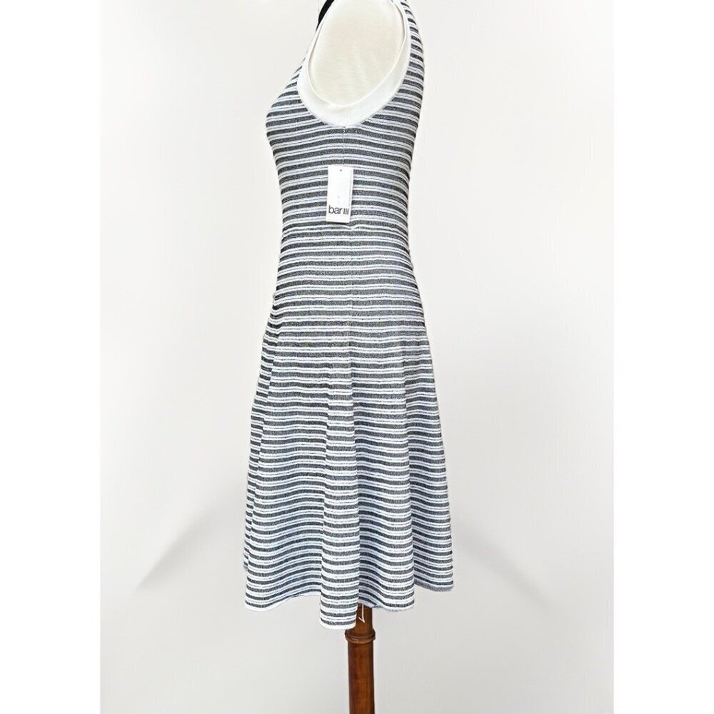 NWT Bar III Sleeveless Knit Dress Black White Stripe Size M Midi Stretch - Picture 7 of 15